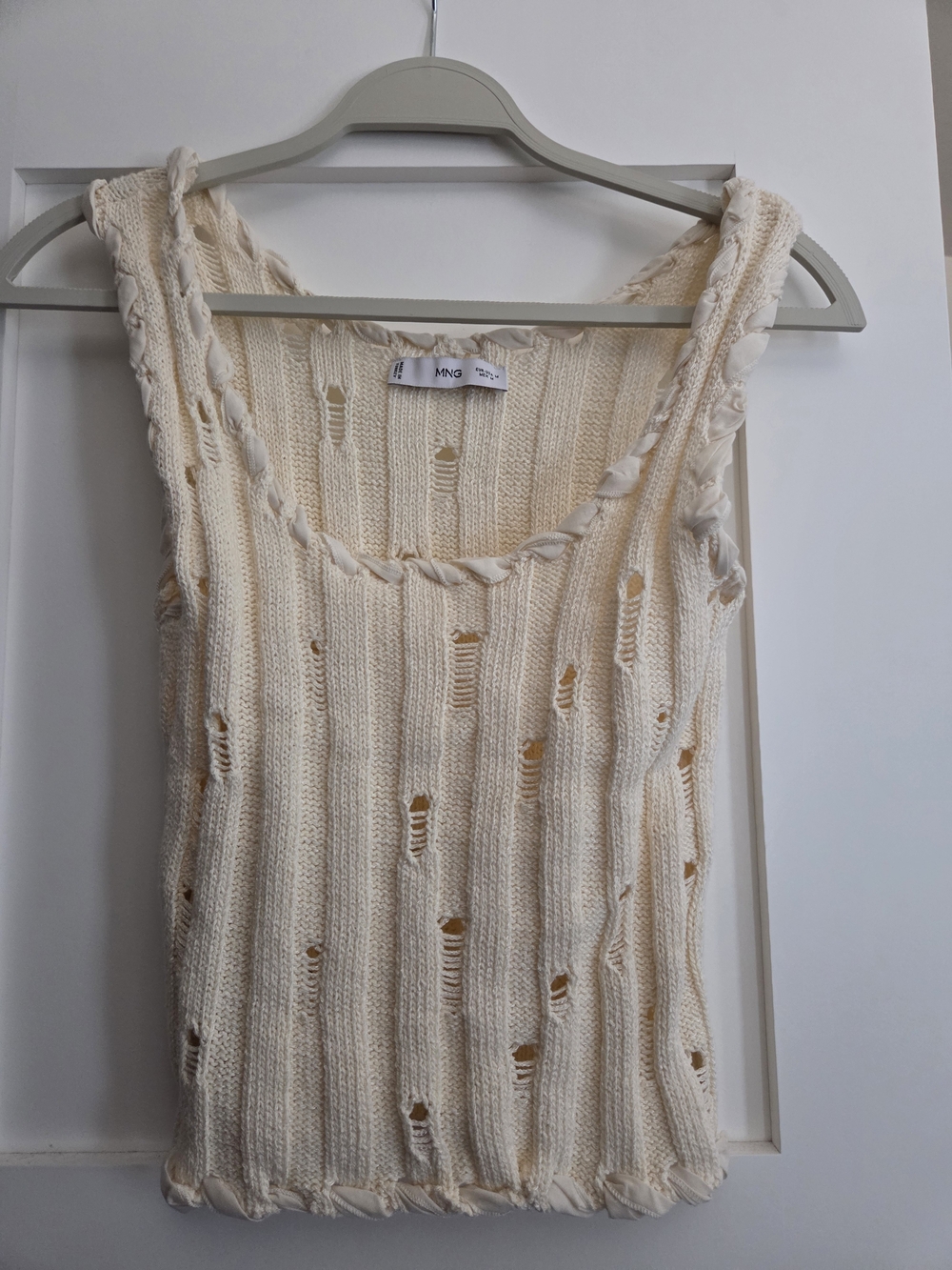 Mango Cream Knit Open-Stitch Tank